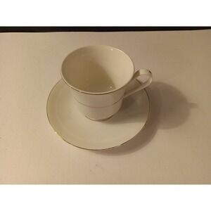 White Rose Fine China Tea Cup and Saucer Set Gold Trim White Bone China